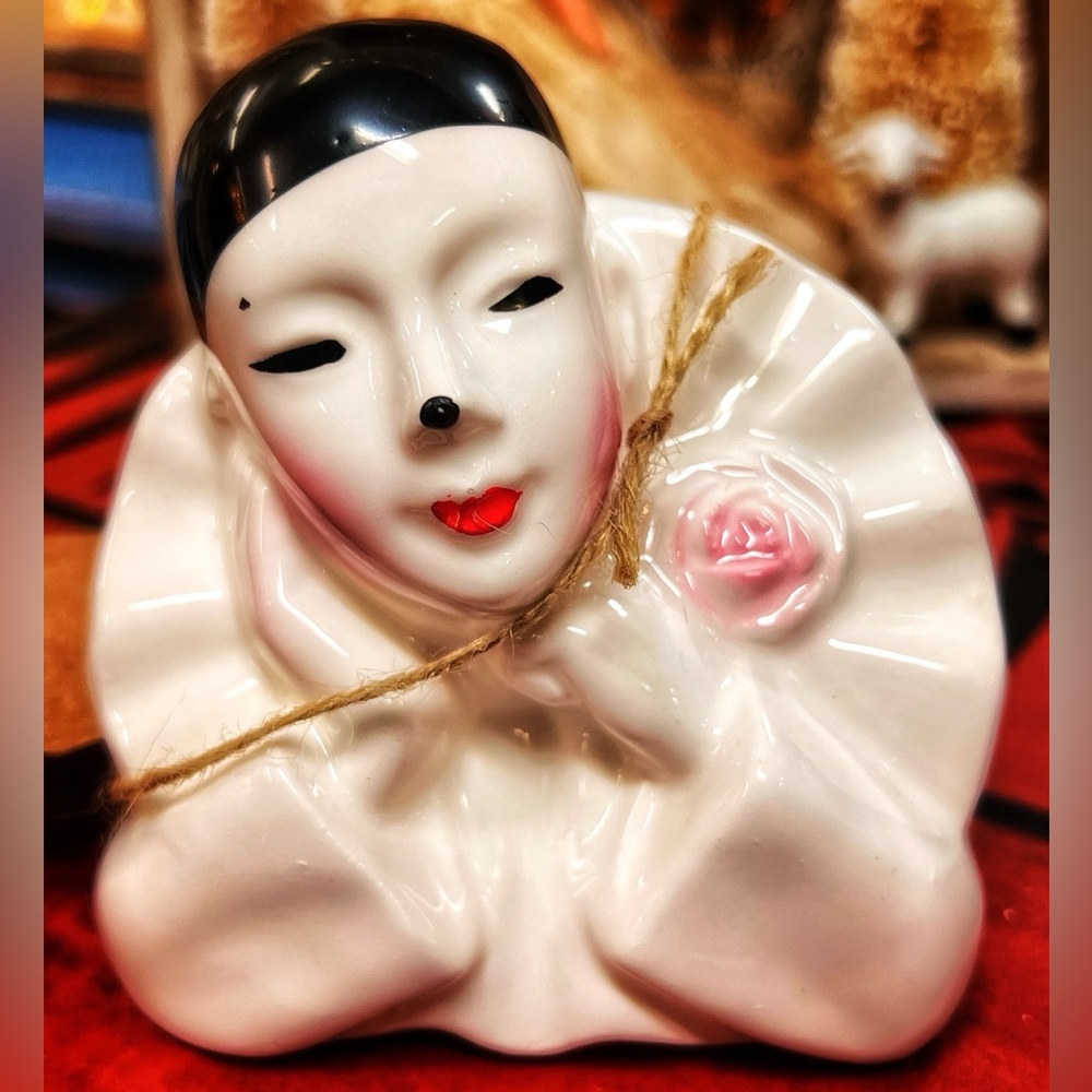 Vintage Pierrot Porcelain Head, Art Deco MCM